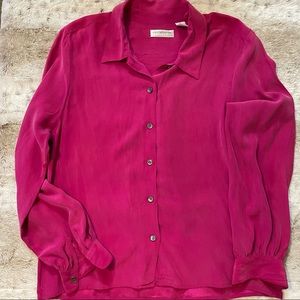 Liz Claiborne Button-Down Shirt Pink 100% Silk Size 8
